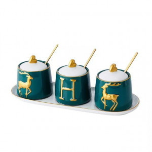 Round Sugar Spice Dish Set Reindeer