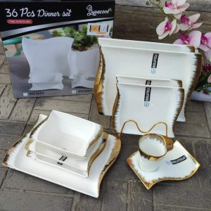 36pcs Nordic classy dinner set white with gold